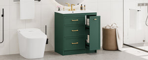English Elm Classic 30" Forest Green Bathroom Vanity with Gold Handles, Double-Layer Drawer, Ceramic Sink Elegance N729P194978F