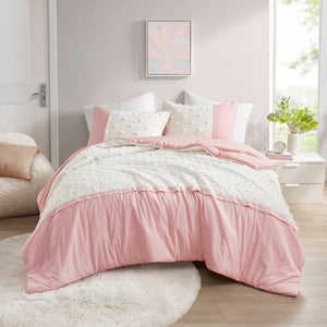 English Elm 3 Pcs King/Cal King Modern Colorblock Jacquard Comforter Set In Pink - Soft, Stylish & Easy Care B035P319870