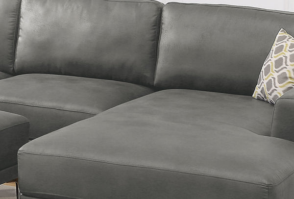 English Elm Left Facing Sofa Antique Grey Breathable Leatherette Sectional with Wide Chaise, Metal Legs, Modern Comfort pillows included B011S01065
