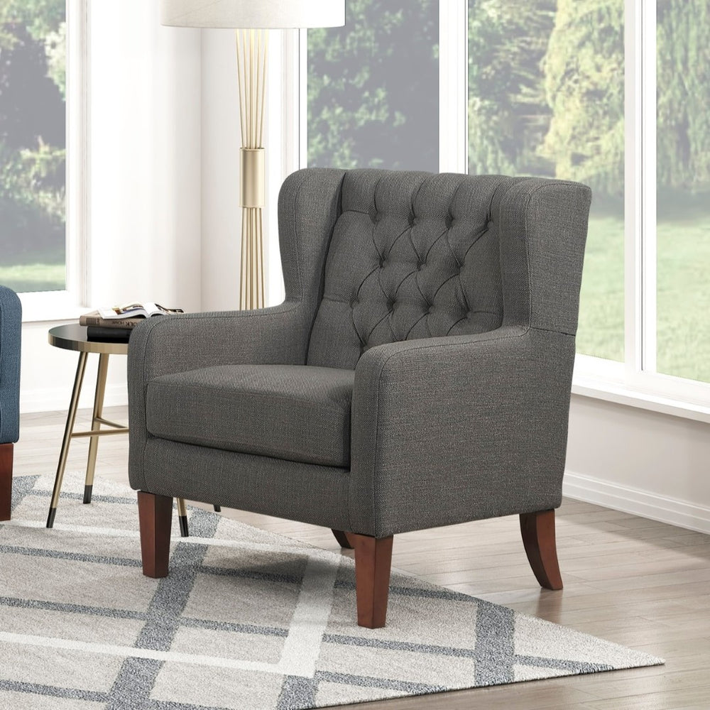 English Elm Classic Wingback Button-tufted Accent Chair Plush Foam Seat Solid Wood Legs Formal Style B011P419469