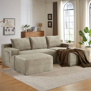 English Elm U-shaped Cloud Sectional Corduroy Sofa Deep Seat Modular Design for Living Rooms W2339S00105