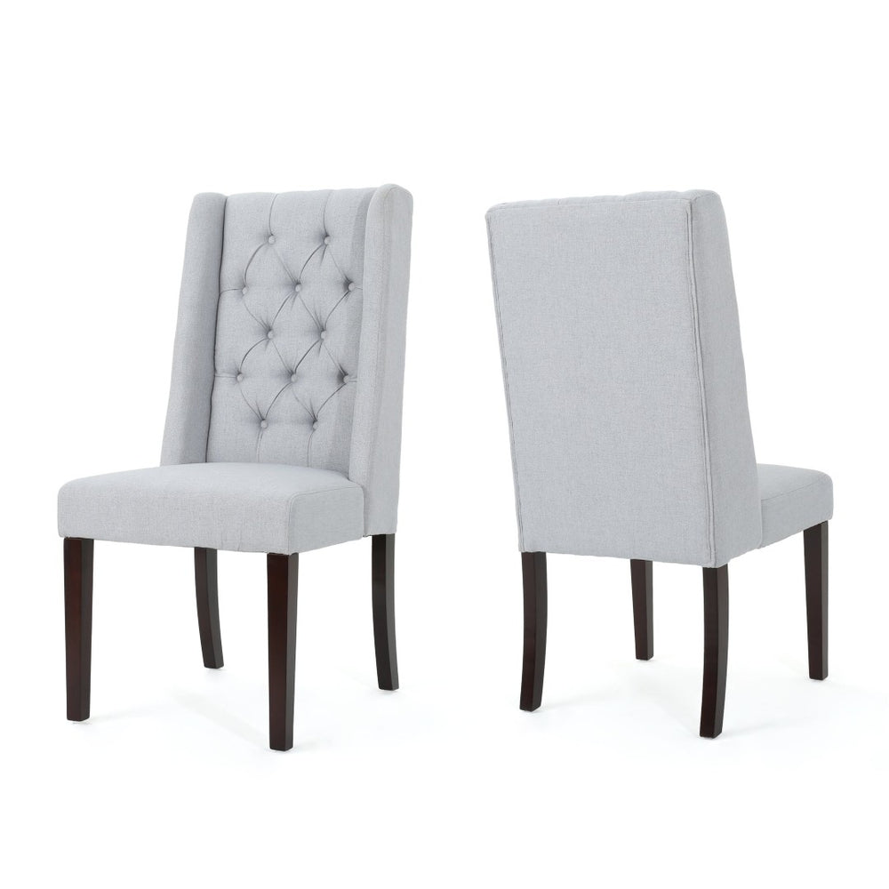 English Elm Dining Chair Set of Two Wingback Button Tufted High Back Birch Leg Upholstered Light Grey 61539.00LGRY