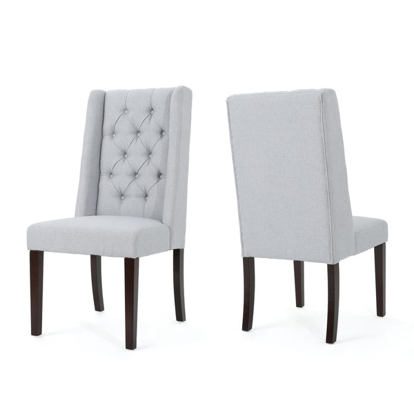 English Elm Dining Chair Set of Two Wingback Button Tufted High Back Birch Leg Upholstered Light Grey 61539.00LGRY