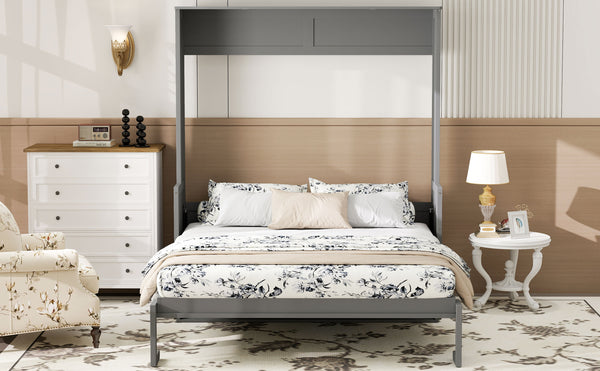 English Elm Queen Murphy Bed with Desk, Built-In LED Lights, USB Charging Ports & Space-Saving Modern Design Gray N7500004014E