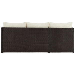 English Elm Menton 3-Piece Sectional Set with Chaise and Waterproof Removable Cushions, Steel Rattan Frame Brown+Tan B365P397653