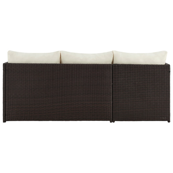 English Elm Menton 3-Piece Sectional Set with Chaise and Waterproof Removable Cushions, Steel Rattan Frame Brown+Tan B365P397653