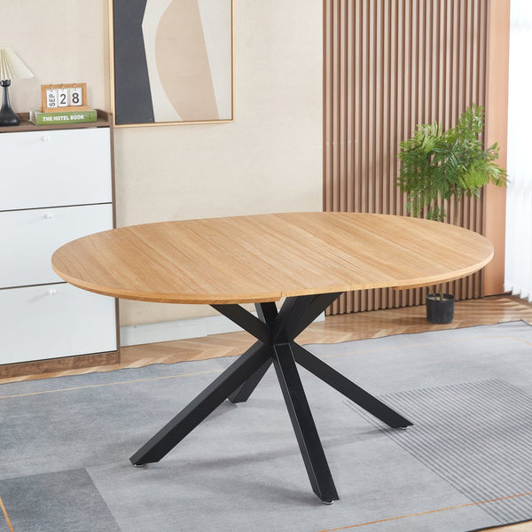 English Elm Extendable Modern Dining Table With Oak Mdf Top & Sturdy Metal Legs - Versatile Office & Coffee Use W234S00108
