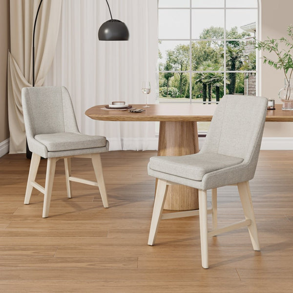 English Elm Studio Armless Linen Texture Dining Chairs with White Wash Wood Legs Set of 2 B127P495087