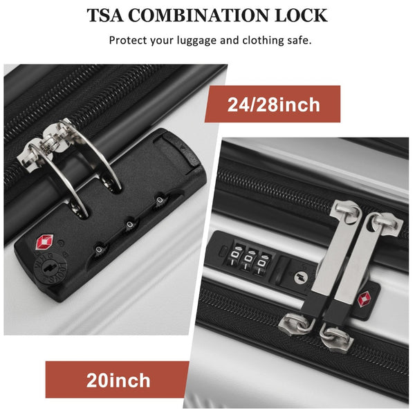 English Elm Luggage 5 Piece Hardside Abs Set with Front Access Carry on and Tsa Spinner Wheels Silver N732P391579D