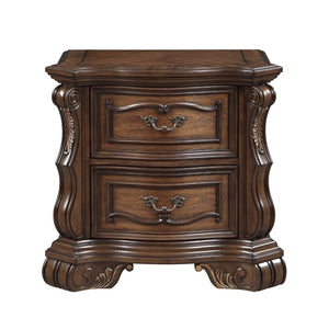 English Elm Formal Traditional Nightstand Pecan Burl Veneer Two Drawers Gold Accents Bedroom B011P458616