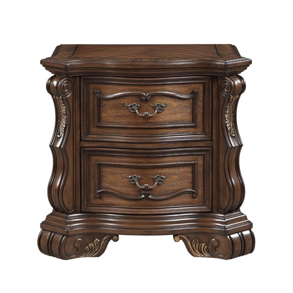 English Elm Formal Traditional Nightstand Pecan Burl Veneer Two Drawers Gold Accents Bedroom B011P458616