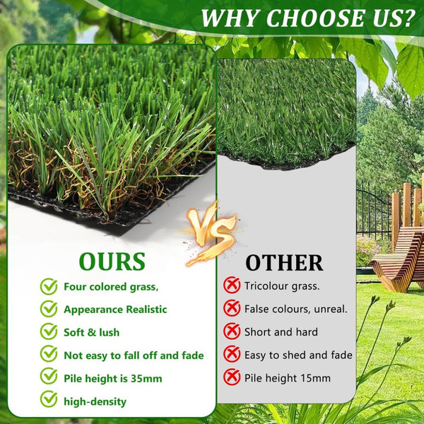 English Elm 3ftx32ft Outdoor Artificial Turf Runner Thick Four-tone Blades Patio Pet Drain Mat W1790P396374