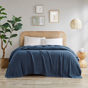 JLA Home INK+IVY - Blanket INK+IVY Bree Knit Throw — Ultra-Soft 100% Acrylic Cozy Knit Texture, Machine Washable Comfort Indigo II51-1144