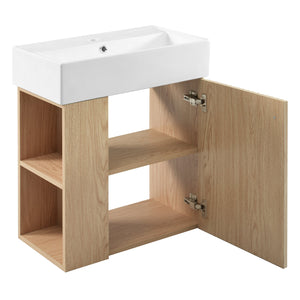 English Elm 21.6 Modern Floating Bathroom Vanity with Ceramic Basin, Wave Door, Rose Gold Handle, Space-Saving Wood N729P170390D