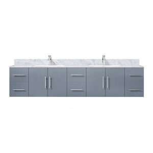 English Elm Dark Grey 84in Double Bath Vanity with Carrara Marble Top, Faucet Set, Soft-Close Drawers & Shelf B2731P258746