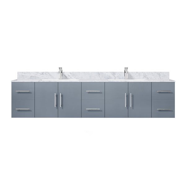 English Elm Dark Grey 84in Double Bath Vanity with Carrara Marble Top, Faucet Set, Soft-Close Drawers & Shelf B2731P258746