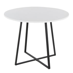 English Elm Cosmo Contemporary Round Dining Table: Stylish Black Metal Base & White Mdf Top For Modern Homes B202S01117