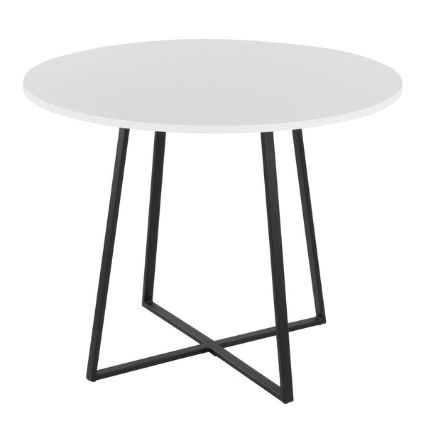 English Elm Cosmo Contemporary Round Dining Table: Stylish Black Metal Base & White Mdf Top For Modern Homes B202S01117