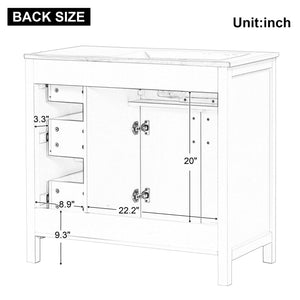 English Elm 36" Freestanding Bathroom Vanity Rubberwood Mdf Ceramic Sink Three Drawers White N725P198316K