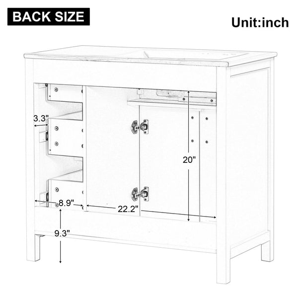 English Elm 36" Freestanding Bathroom Vanity Rubberwood Mdf Ceramic Sink Three Drawers White N725P198316K