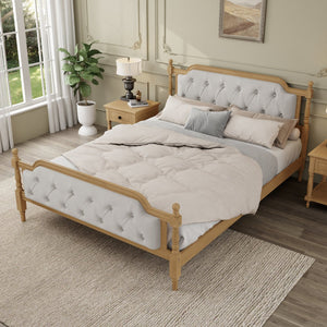 English Elm Traditional Solid Wood Bed Frame with Tufted Upholstered Headboard, No Box Spring Needed, Sturdy Support Walnut 83.1 L x 15.5 W x 5.1 H BS701P242647N