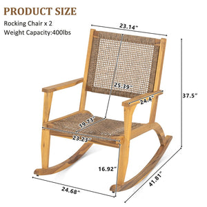 English Elm Go Acacia Wood Outdoor Rocking Chair Set Two Pe Wicker Seats for Patio Porch Natural N704P245214A