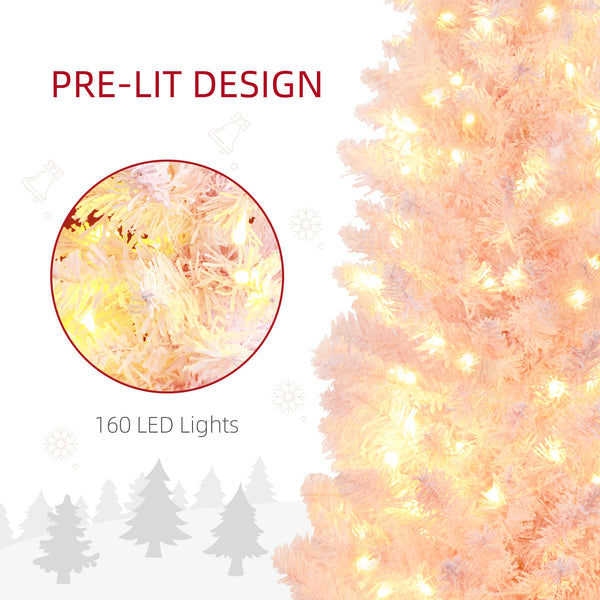 English Elm Homcom 5' Slim Snow-Flocked Pink Christmas Tree - Pre-Lit With 160 Warm White Leds, Perfect For Small Spaces W2225P249637