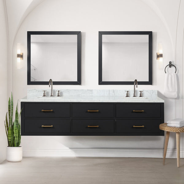 English Elm Black Double Bath Vanity - 80" Midcentury Modern Design With Ample Storage & Soft-Close Hardware B2731P258094