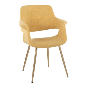 English Elm Vintage Glam Art Deco Chair with Gold Metal Legs and Plush Upholstery — Retro Chic Pair, Indoor Use Yellow B202P223666