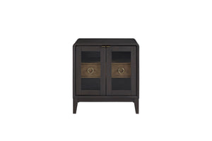 English Elm Glass Door Nightstand in Black Solid Wood & MDF with Tempered Glass Doors, Drawer, Sleek Finish B2699P237491