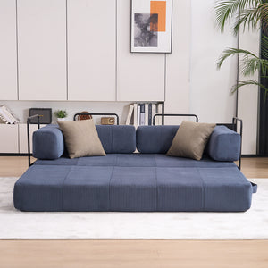 English Elm Folding Sofa Bed with Corduroy Cover, 78.5" Convertible Futon Couch, No-Assembly Foam Spring Mattress, Compact Sleeper for Living Room Blue W2915P276732
