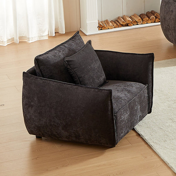 English Elm MH 44" Minimalist Sofa Single Seat Chenille Upholstered Armchair with Rolled Arms and Two Pillows, Modern Black W1193S00109
