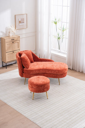 English Elm 58'' Chenille Chaise Lounge with Footstool Pocket Spring Comfort for Bedroom Living Room Red W2363S00088