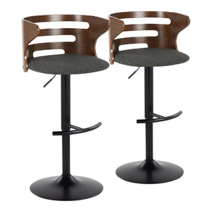 English Elm Cosi Mid-Century Modern Adjustable Barstools Set Of 2 - Stylish Black Metal, Walnut & Charcoal Comfort B202S00776