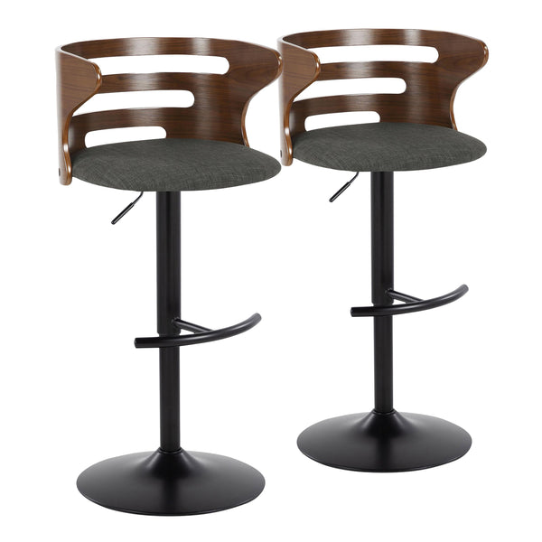 English Elm Cosi Mid-Century Modern Adjustable Barstools Set Of 2 - Stylish Black Metal, Walnut & Charcoal Comfort B202S00776