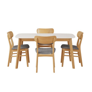 English Elm [video] 5 Piece Mid-century Rubberwood Dining Set with Cushioned Chairs for Modern Homes Dark Grey,White+Oak N759S005002E