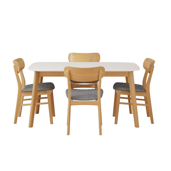 English Elm [video] 5 Piece Mid-century Rubberwood Dining Set with Cushioned Chairs for Modern Homes Dark Grey,White+Oak N759S005002E
