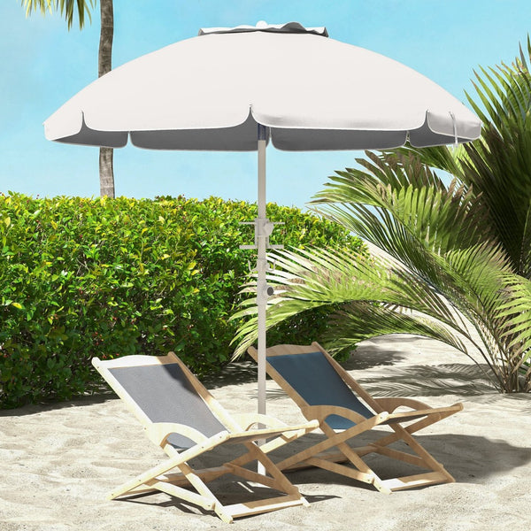 English Elm Outsunny 5.7' Portable Beach Umbrella With Uv40+ Protection, Tilt Feature, Cup Holders & Vented Canopy W2225P200536-GIGA
