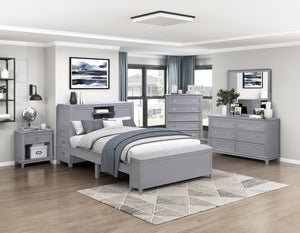 English Elm Gray Lacquer Five Drawer Vertical Dresser with Nickel Pulls for Modern Bedroom Storage Gray B011P463882