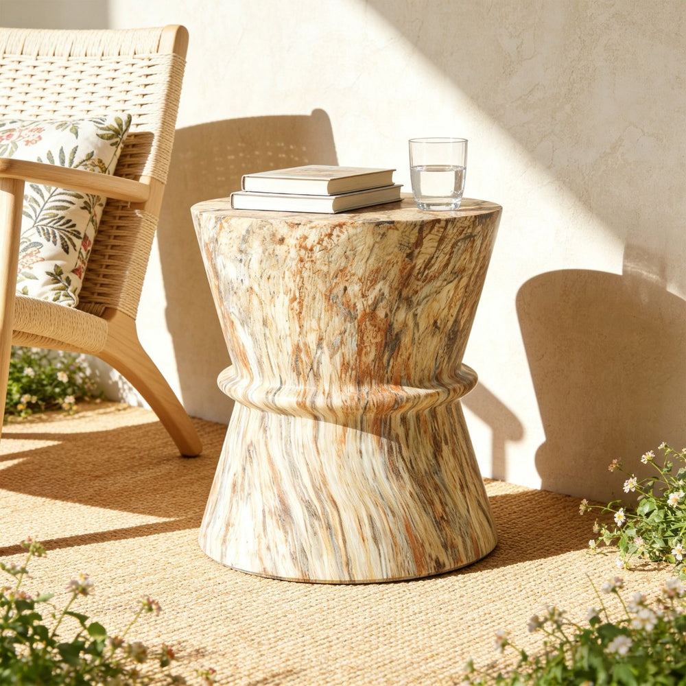 English Elm U_style Hourglass Mgo Concrete Outdoor Accent Table Sculptural Stone Texture Patio Decor Amber,Brown N711P422072A