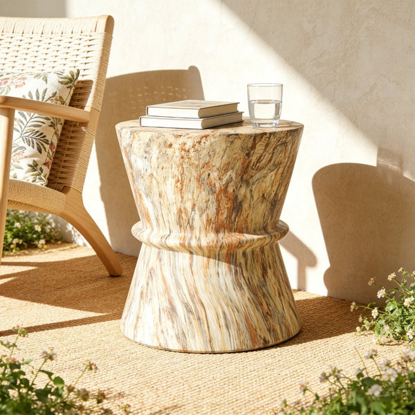 English Elm U_style Hourglass Mgo Concrete Outdoor Accent Table Sculptural Stone Texture Patio Decor Amber,Brown N711P422072A
