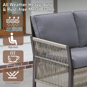 English Elm 73.2" Outdoor Handwoven Rattan 3 Seat Sofa with Olefin Cushions for Porch or Patio T3773P419402