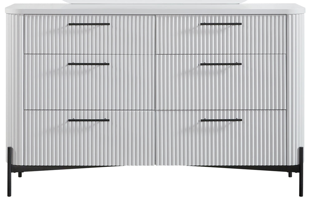 English Elm 6 Drawer Dresser with Reeded Fronts and Metal Base, Solid Wood Build, Felt & Cedar Lined Drawers White 61.5 L x 21.5 W x 35 H B2699P270988