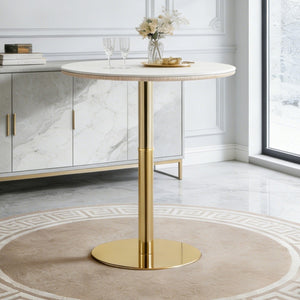 English Elm Rock Slab Round Bar Table with Gold Stainless Steel Base for Modern Home Entertaining W2920P443467