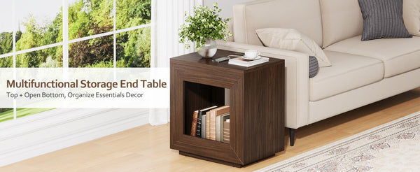 English Elm Rustic Wood End Table With 2-Tier Design, Integrated Charging & Led Lighting For Stylish Storage W1550P330031-GIGA
