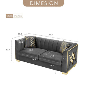 English Elm 81" Tufted Velvet Chesterfield Sofa with Gold Steel Legs for Elegant Living Rooms W1191S00064