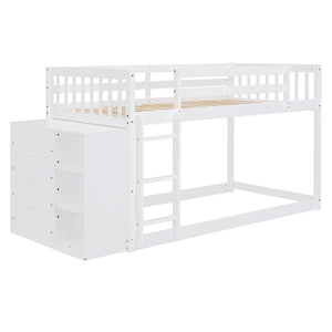 English Elm Twin Over Bunk Bed with Four Storage Drawers Open Shelving Kids Bedroom White LT000167AAK-1