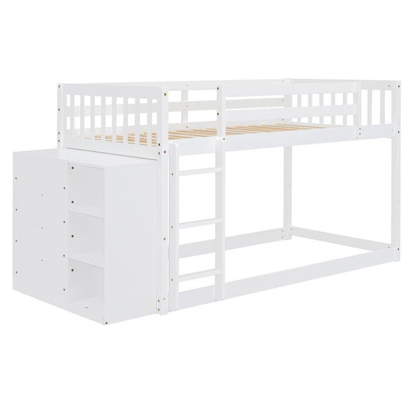 English Elm Twin Over Bunk Bed with Four Storage Drawers Open Shelving Kids Bedroom White LT000167AAK-1