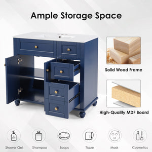 English Elm 36" Modern Grey Bathroom Vanity with Ceramic Sink, Solid Wood Frame, Soft-Close Drawers, Organizer Storage Blue W2896P344087
