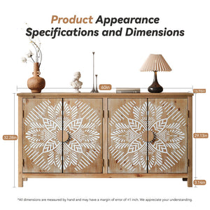 English Elm 60"Wood Vintage Accent Cabinet 4 Doors Antique Brown & White MDF Buffet Console for Living Room Storage W2295P306897